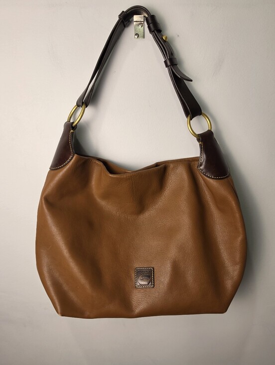 Dooney & Bourke Handbags - Dooney & Bourke Brown Leather Hobo Shoulder Bag Large Red Lining